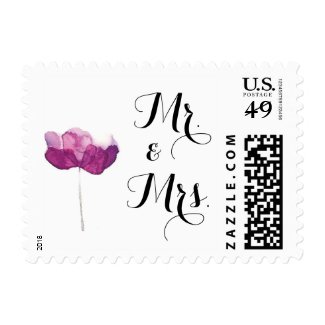 Purple Watercolor Flower Design Wedding Stamps at UniqueRusticWeddingInvitations.com