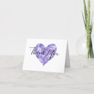 Purple Watercolor Flower Heart Thank You Card