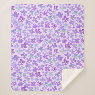 Purple watercolor flower lilac design fleece blank sherpa blanket