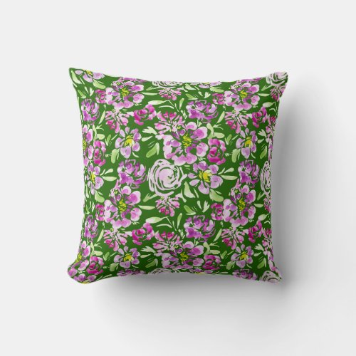 Purple watercolor flower peony blooms throw pillow