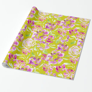 Purple watercolor flower peony design wrapping paper