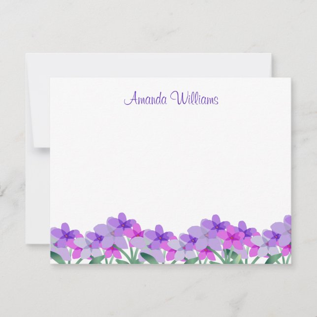 Purple Watercolor Flower Personalized Note Card (Front)