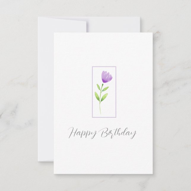 Purple Watercolor Flower Stem Card (Front)