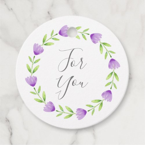 Purple Watercolor Flower Stem Wreath Gift Tags