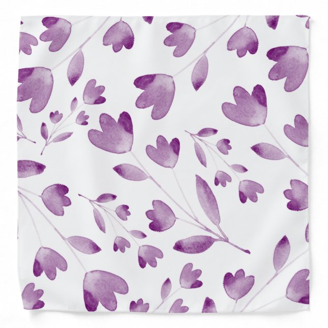 Purple Watercolor Flower Stems  Bandana (Front)