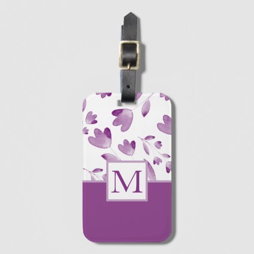 Purple Watercolor Flower Stems  Luggage Tag