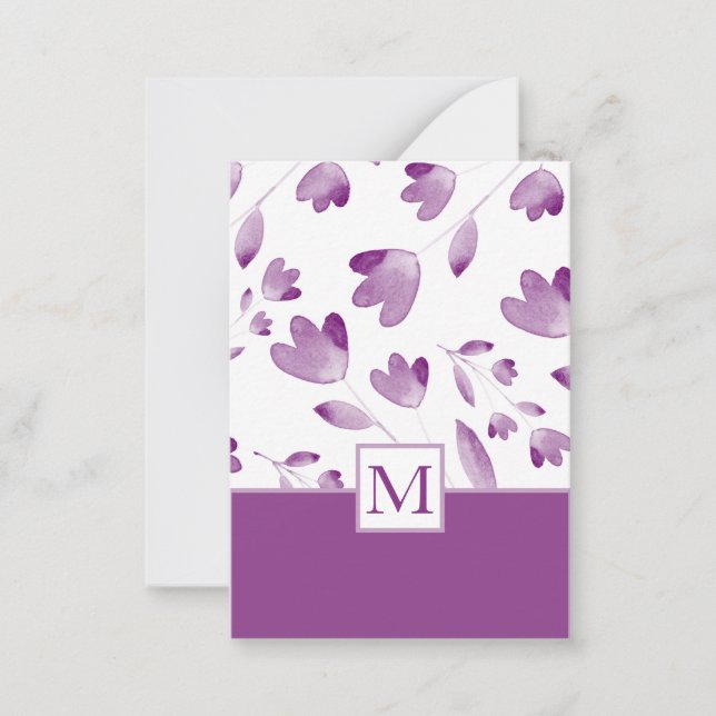Purple Watercolor Flower Stems  Note Card (Front)