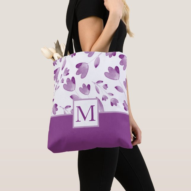 Purple Watercolor Flower Stems  Tote Bag (Close Up)