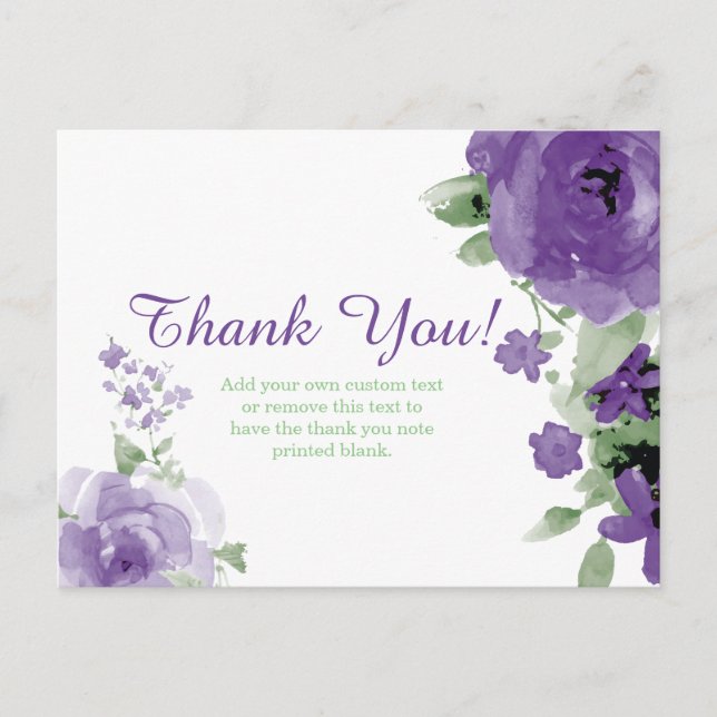 Purple, Watercolor, Flower Thank You Cards (Front)