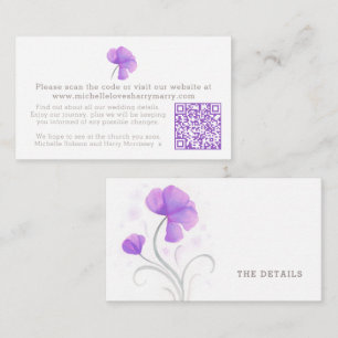 Purple watercolor flower wedding QR infomation Enclosure Card