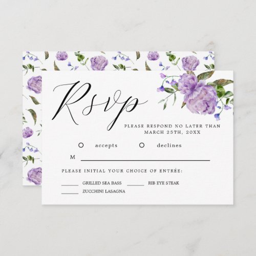 Purple Watercolor Flower Wedding RSVP Card