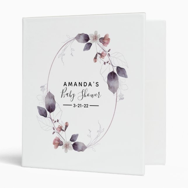 Purple Watercolor Flowers Baby Showe 3 Ring Binder (Front/Inside)
