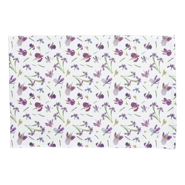 Purple Watercolor Flowers Botanical Pattern Pillow Case (Front)