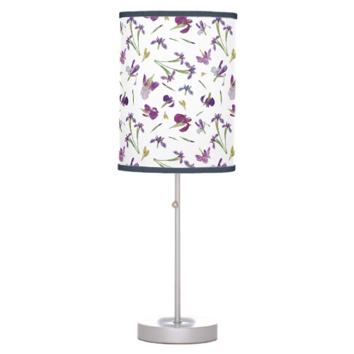 Purple Watercolor Flowers Botanical Pattern Table Lamp