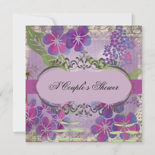 Purple Watercolor Flowers Couple's Shower Invite