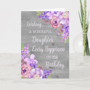 Purple Watercolor Flowers Daughter Birthday Card