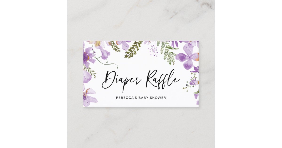 Purple Watercolor Flowers Diaper Raffle Card | Zazzle