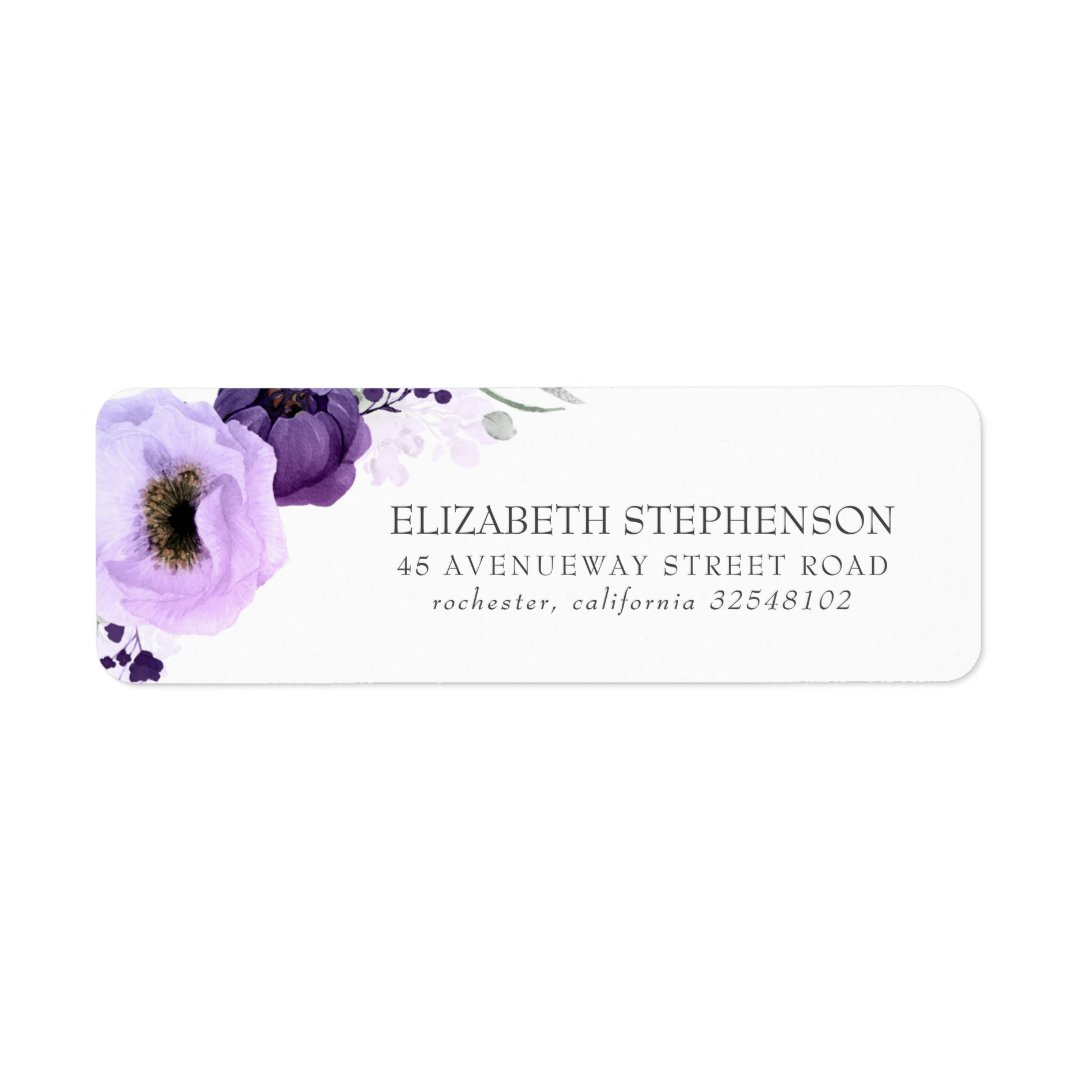 Purple Watercolor Flowers Elegant Wedding Label | Zazzle