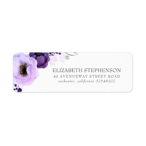 Purple Watercolor Flowers Elegant Wedding Label