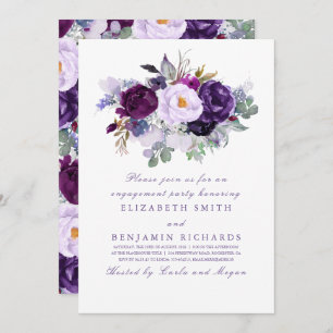 Purple Watercolor Flowers Engagement Party Invitation