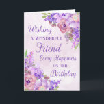 Purple Watercolor Flowers Friend Birthday Card<br><div class="desc">Birthday card for friend with purple watercolor flowers and thoughtful verse.</div>