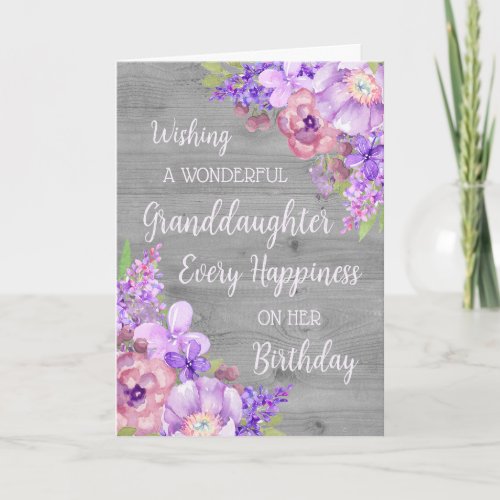 Purple Watercolor Flowers Granddaugher Card