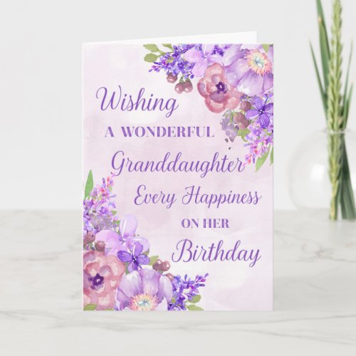 Purple Watercolor Flowers Granddaughter Birthday Card
