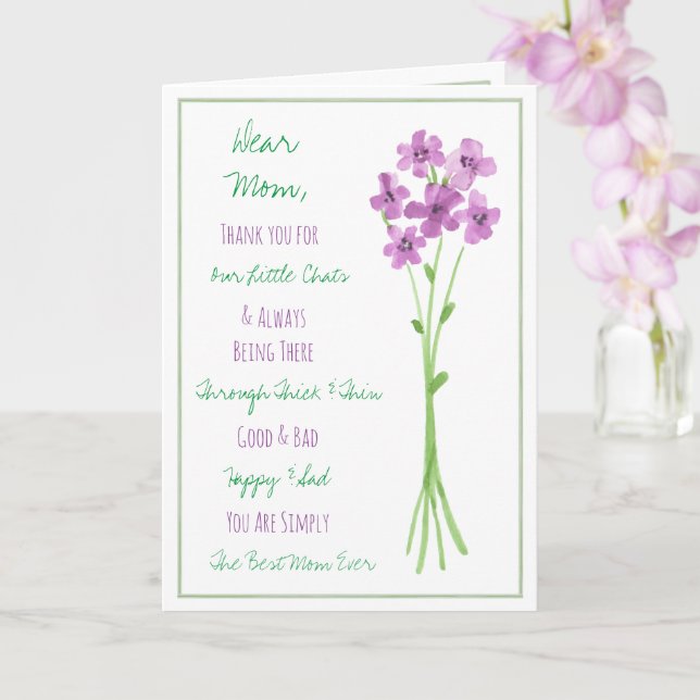 Purple Watercolor Flowers Happy Birthday Mom Card (Orchid)