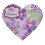 Purple Watercolor Flowers Heart Stickers