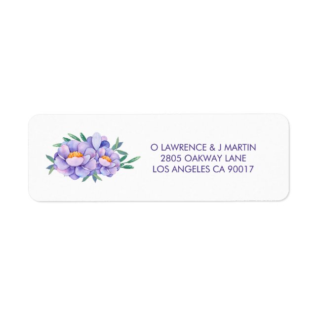 Purple Watercolor Flowers Label (Front)