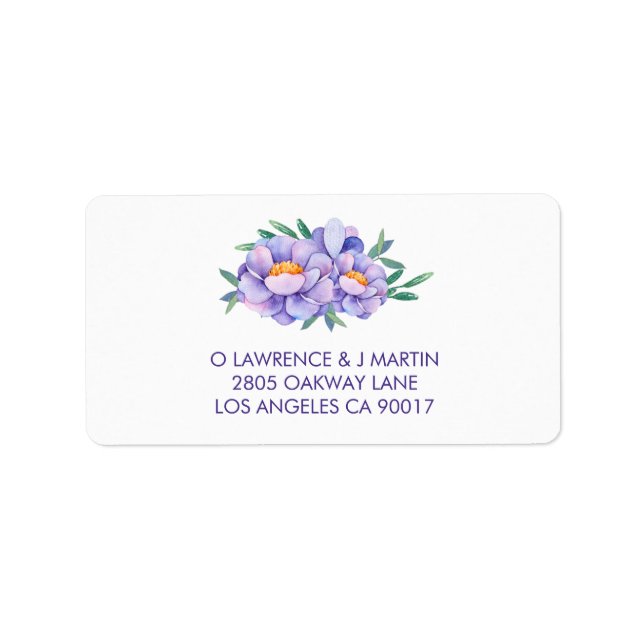 Purple Watercolor Flowers Label (Front)