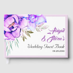 Purple watercolor flowers lilac floral wedding guest book