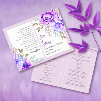 Purple Watercolor Flowers Lilac Wedding Program by weddings_ at Zazzle
