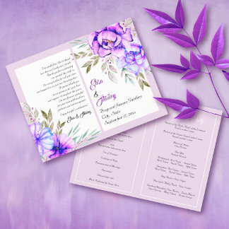 Purple watercolor flowers lilac wedding program