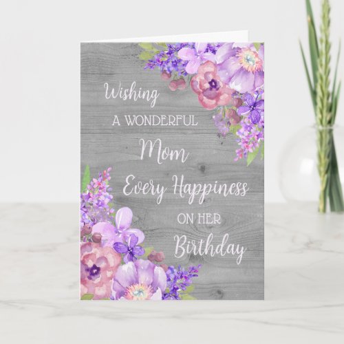 Purple Watercolor Flowers Mom Birthday Card