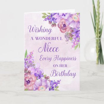 Purple Watercolor Flowers Niece Birthday Card by DreamingMindCards at Zazzle