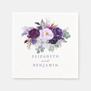 Purple Watercolor Flowers Paper Napkins
