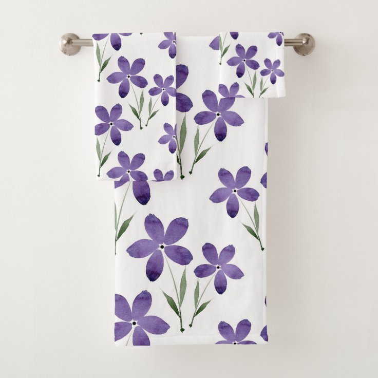 Purple Watercolor Flowers Pattern Bath Towel Set Zazzle