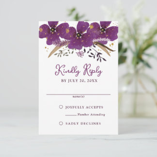 Purple Watercolor Flowers RSVP Reply Invitation