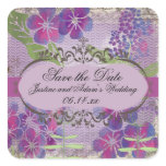 Purple Watercolor Flowers Save the Date Stickers