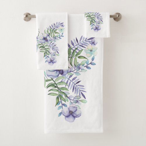 PURPLE WATERCOLOR FLOWERS SHAPED AS BUTTERFLY BATH TOWEL SET