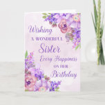 Purple Watercolor Flowers Sister Birthday Card<br><div class="desc">Birthday card for sister with purple watercolor flowers and thoughtful verse.</div>