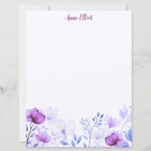 Purple Watercolor Flowers Stationery