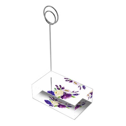 Purple Watercolor Flowers Table Place Card Holder