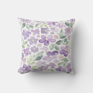Purple Watercolor Flowers Throw Pillow