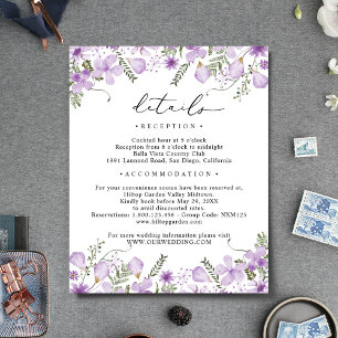 Purple Watercolor Flowers Wedding Details  Enclosure Card