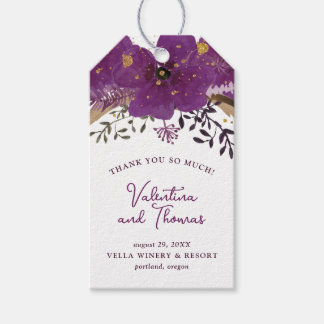 Purple Watercolor Flowers Wedding Favor Gift Tags