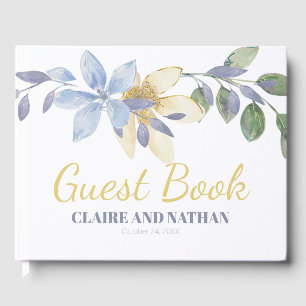 Purple Watercolor Flowers Wedding Guest Book