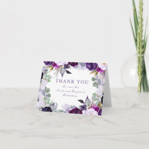 Purple Watercolor Flowers Wedding Thank You