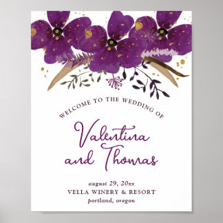 Purple Watercolor Flowers Welcome Poster